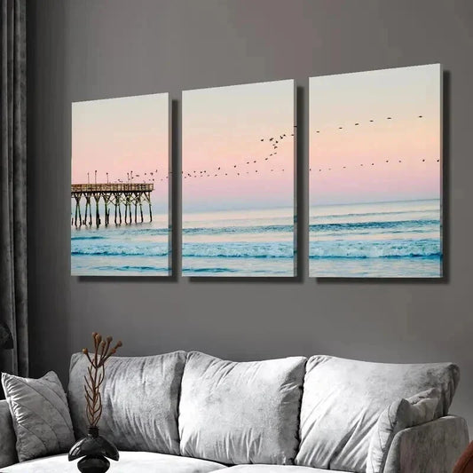 3pcs Ocean Sunset & Coastal Beach Wall Art Set Canvas Framed 40x60cm - High Quality Print 100% Australian Made Wall Canvas Ready to Hang