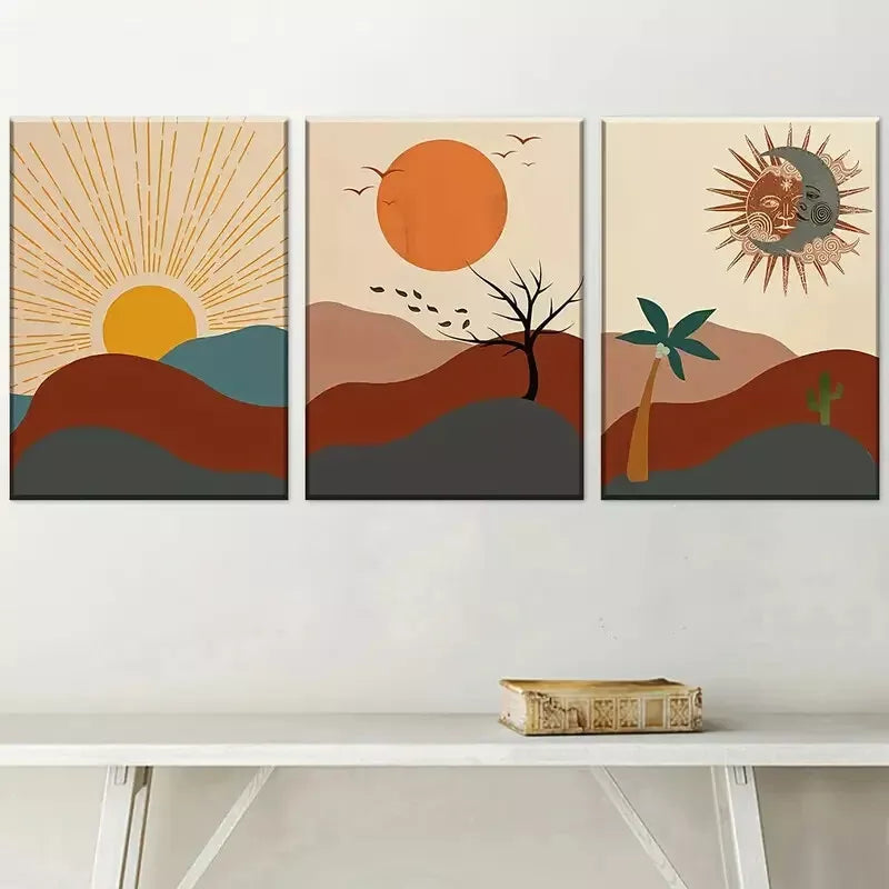 3pcs Bohemian Modern Abstract Landscape Wall Art Set Canvas Framed 40x60cm - High Quality Print 100% Australian Made Wall Canvas Ready to Hang
