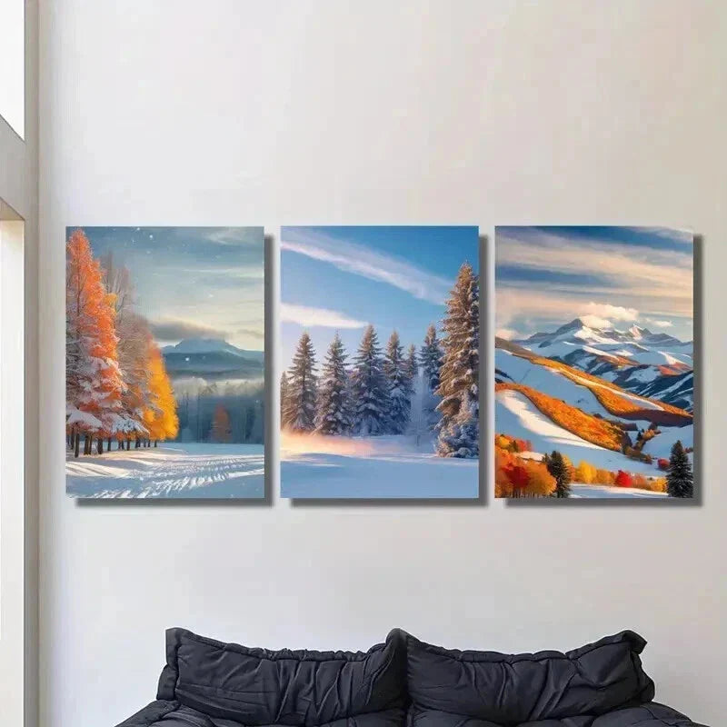3pcs Winter Snow Forest Photography Wall Art Set Canvas Framed 40x60cm - High Quality Print 100% Australian Made Wall Canvas Ready to Hang