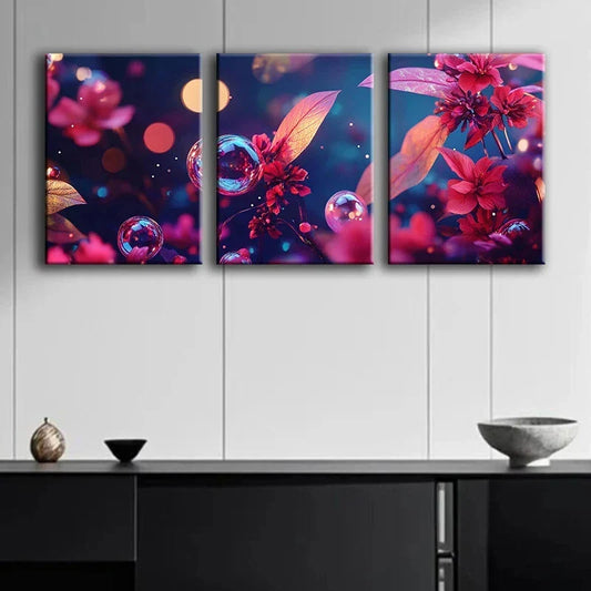 3pcs Elegant Ink on Golden Foil Metal Print Ready to Hang Art
