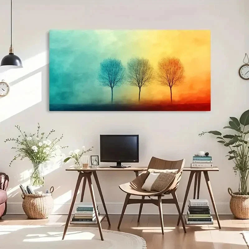 Soft Yellow to Blue Transition Wall Art Canvas Office Home Room Framed 120x60cm