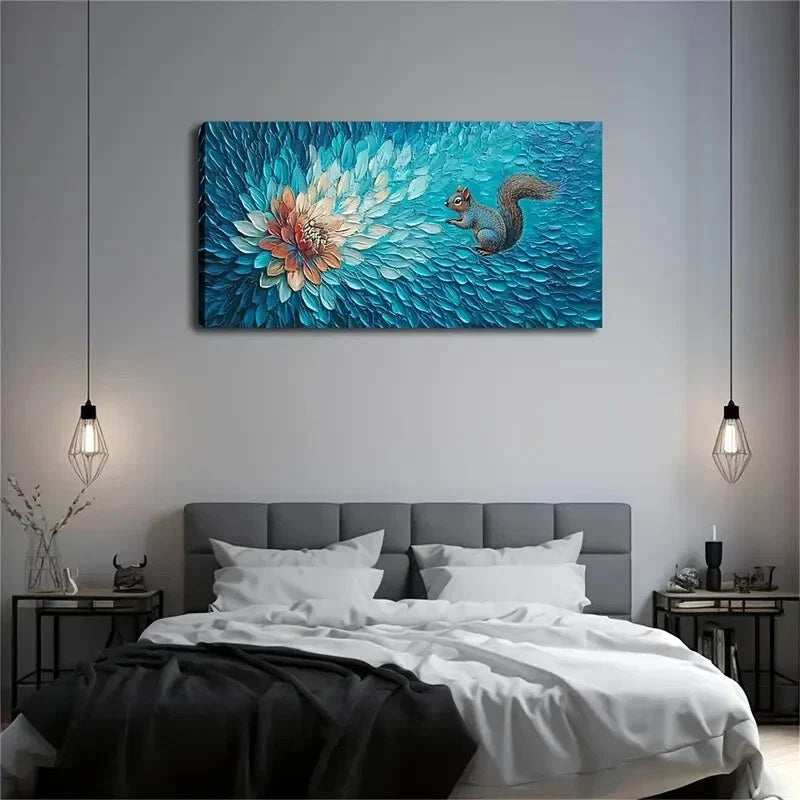 Vibrant Blue and Orange Floral Wall Art Canvas Office Home Room Framed 120x60cm