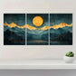 3pcs Dark Blue Green Mustard Yellow Abstract Metal Print Ready to Hang Art
