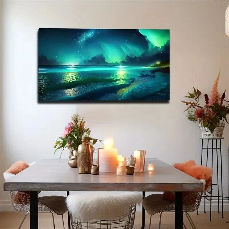 Magical Green Aurora Borealis Wall Art Canvas Office Home Room Framed 120x60cm