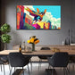 Superhero Dog Flying Wall Art Canvas Office Home Room Framed 80x45cm.