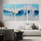 3pcs Abstract Ocean Art, Blue Coastal Metal Print Ready to Hang Art'