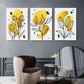 3pcs Abstract Yellow Flower Black Line Drawing Metal Print Ready to Hang Art