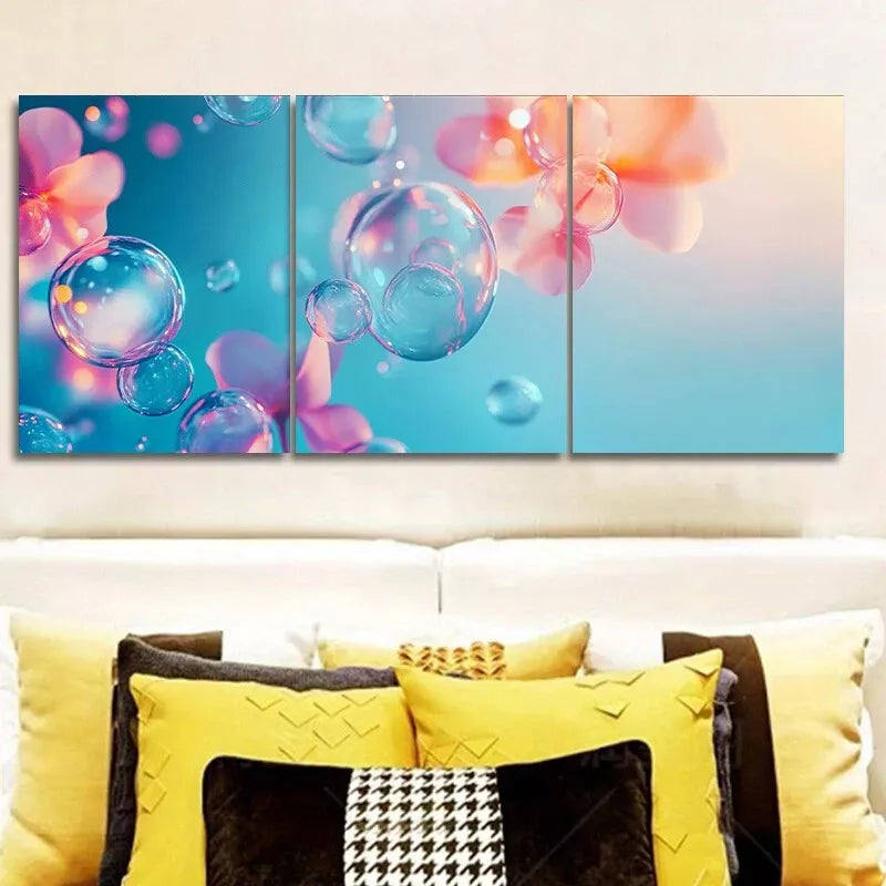 3pcs Art Deco Modern Bubble Petal Floral  Wall Art Set Canvas Framed 40x60cm - High Quality Print 100% Australian Made Wall Canvas Ready to Hang