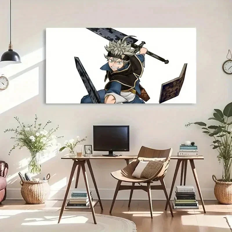 Vibrant Anime Swordsman Wall Art Canvas Office Home Room Framed 80x45cm