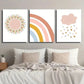 3pcs Cartoon Sun and Rainbow and Love Rain Wall Art Set Canvas Framed 40x60cm - High Quality Print 100% Australian Made Wall Canvas Ready to Hang