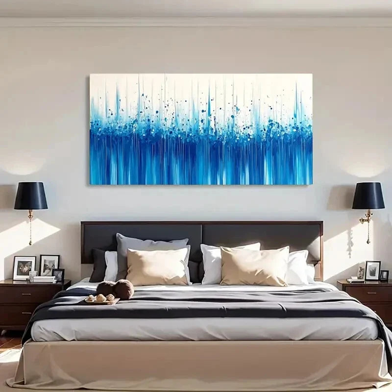 Toned Blue & White Dynamic Flow Wall Art Canvas Office Home Room Framed 120x60cm