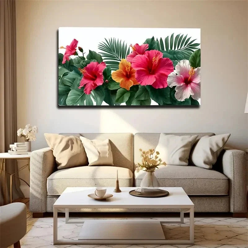 Tropical Hibiscus Flower Wall Art Canvas Office Home Room Framed 120x60cm