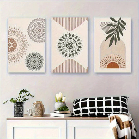3pcs Abstract Mandala Geometric and Floral Metal Print Ready to Hang Art