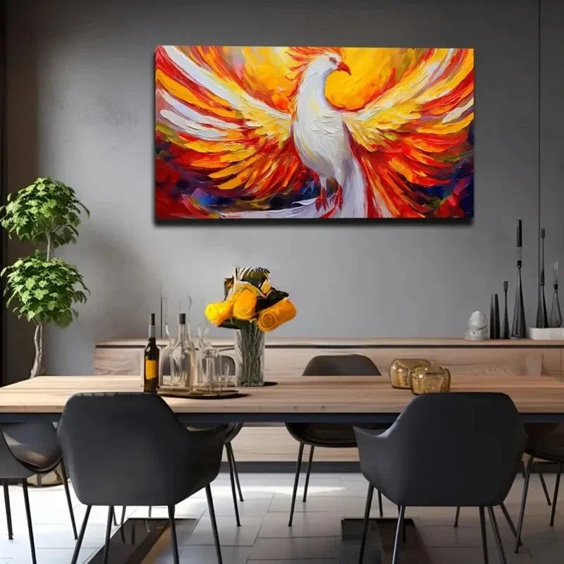 Vibrant Phoenix Wall Art Canvas Office Home Room Framed 120x60cm