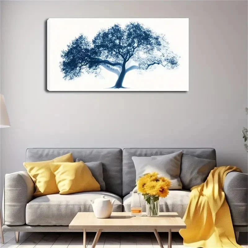 Blue And White Abstract Design Wall Art Canvas Office Home Room Framed 80x45cm