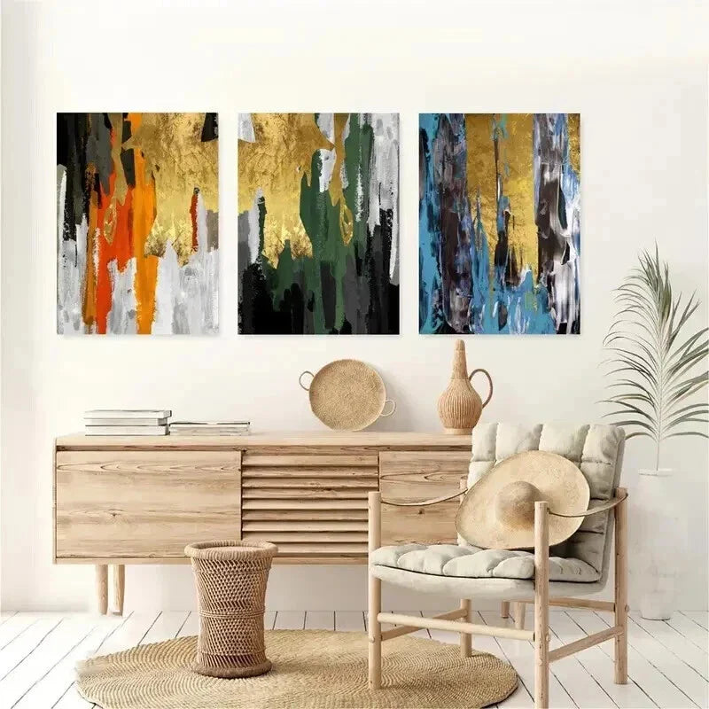 3pcs Designs in Black White Green & Blue Wall Art Set Canvas Framed 40x60cm - High Quality Print 100% Australian Made Wall Canvas Ready to Hang