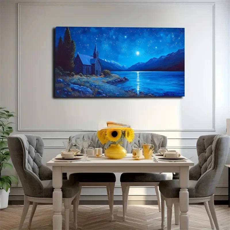 Serene Blue Sky & Mountain Wall Art Canvas Office Home Room Framed 120x60cm