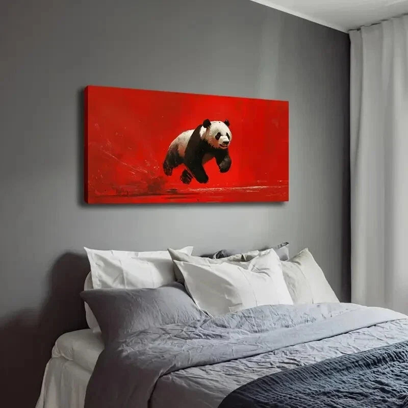 Giant Panda Presenting Running Wall Art Canvas Office Home Room Framed 120x60cm