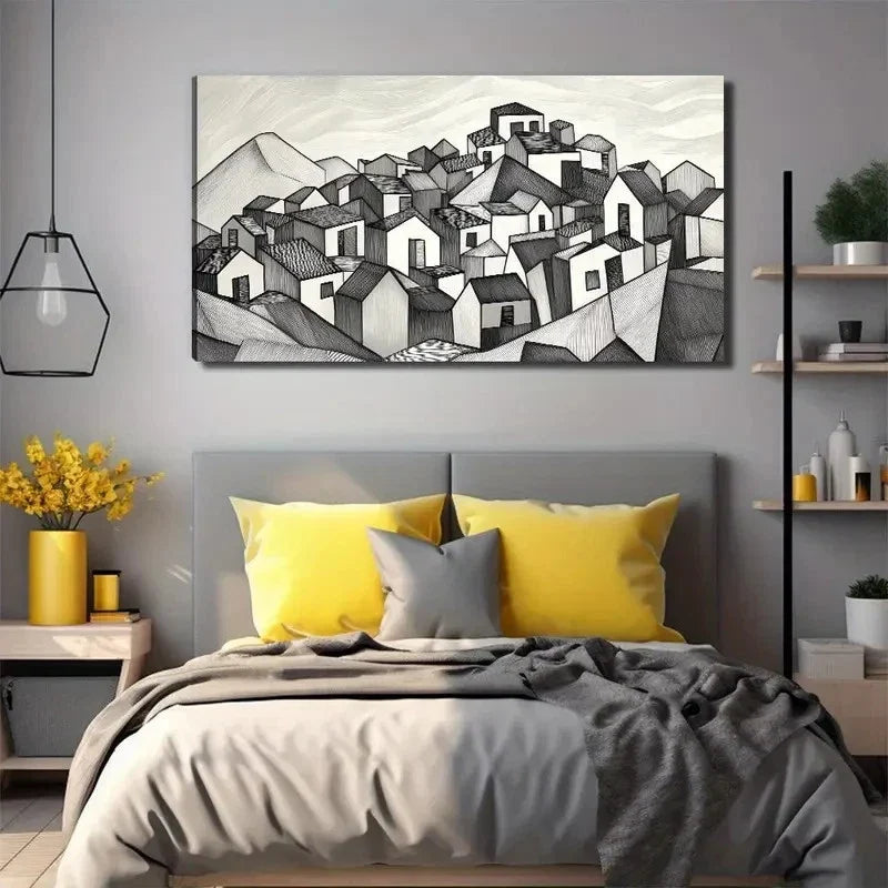 Black White Country House Wall Art Canvas Office Home Room Framed 120x60cm