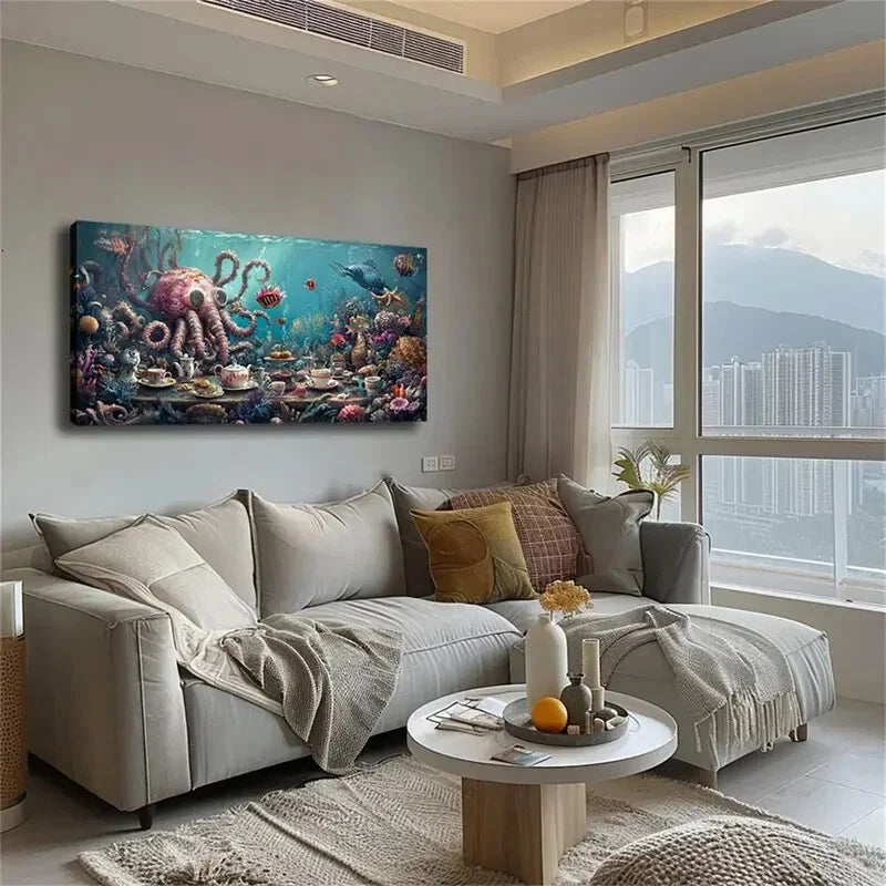 Flat Large Abstract Octopus Wall Art Canvas Office Home Room Framed 120x60cm