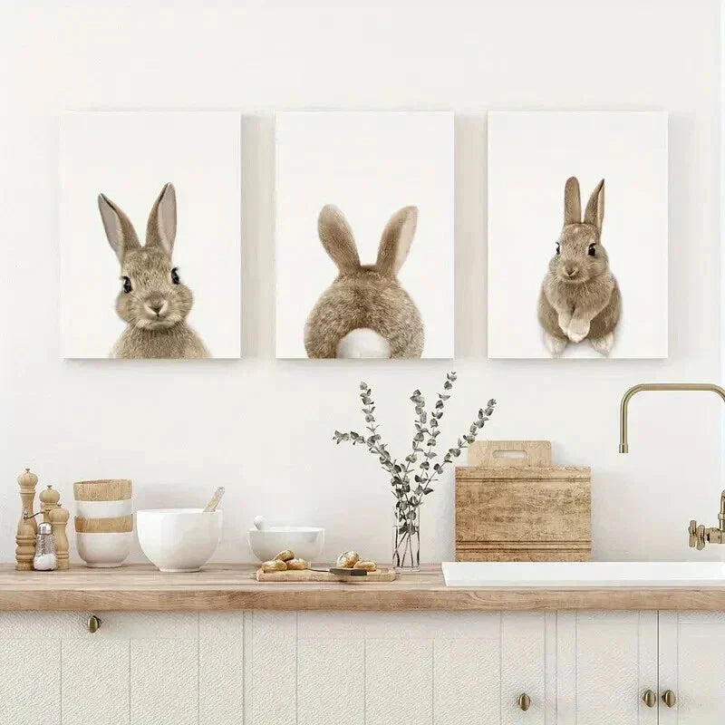 3pcs Modern & Classic Set of Rabbit Tail Wall Art Set Canvas Framed 40x60cm - High Quality Print 100% Australian Made Wall Canvas Ready to Hang