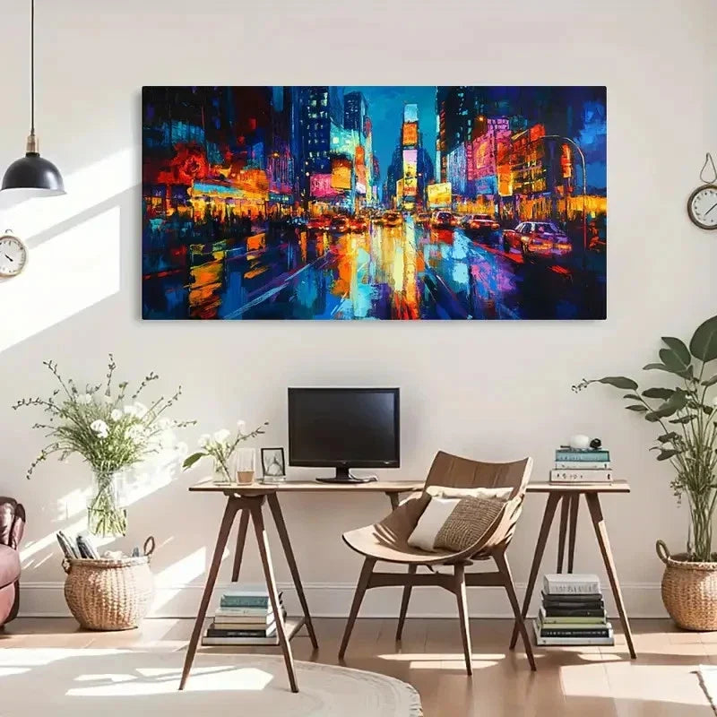 Futuristic Neon Cityscape Wall Art Canvas Office Home Room Framed 120x60cm