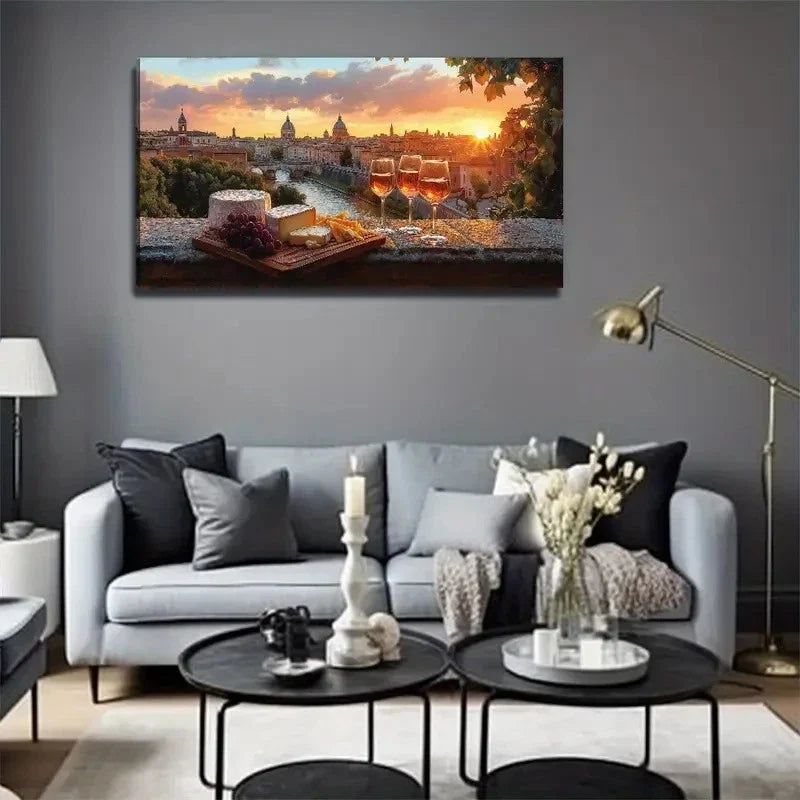 Sunset Cityscape Modern Wall Art Canvas Office Home Room Framed 80x45cm