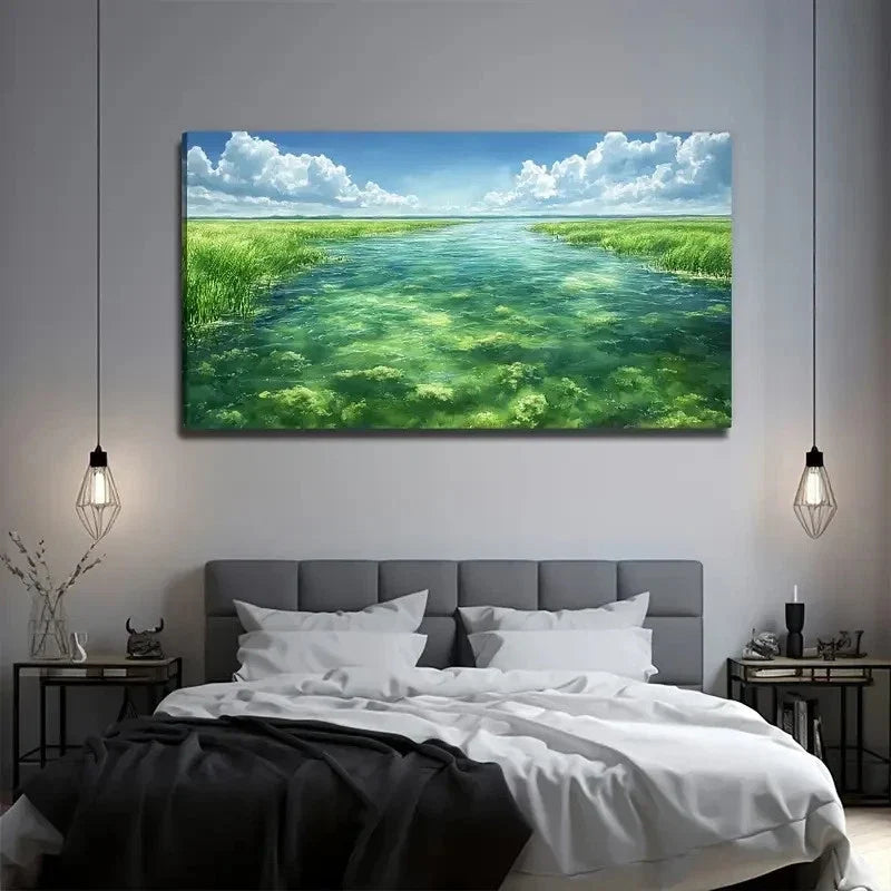 Serene River Landscape Wall Art Canvas Office Home Room Framed 120x60cm
