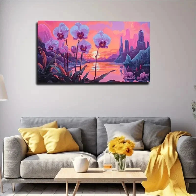 Dreamy Lilac Petal Design Wall Art Canvas Office Home Room Framed 120x60cm