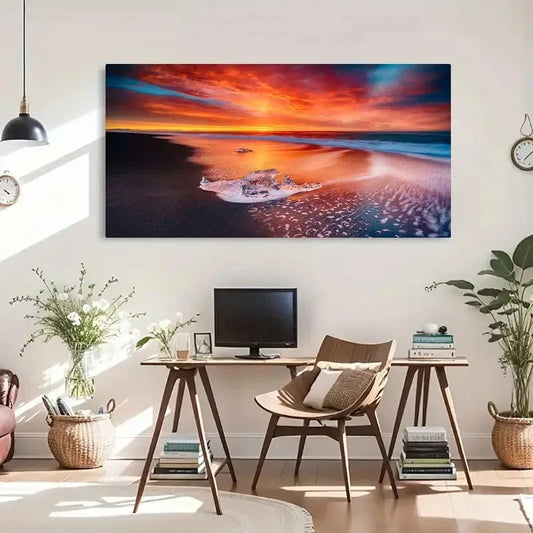 Ocean Waves Long Exposure Wall Art Canvas Office Home Room Framed 120x60cm