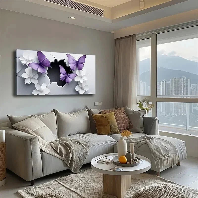 Vibrant Purple Butterflies Wall Art Canvas Office Home Room Framed 120x60cm