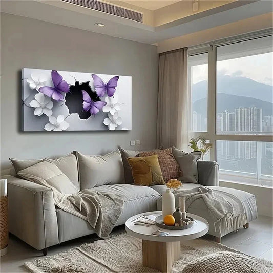 Vibrant Purple Butterflies Wall Art Canvas Office Home Room Framed 120x60cm