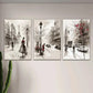 3pcs Street with People Cars and Eiffel Tower Wall Art Set Canvas Framed 40x60cm - High Quality Print 100% Australian Made Wall Canvas Ready to Hang