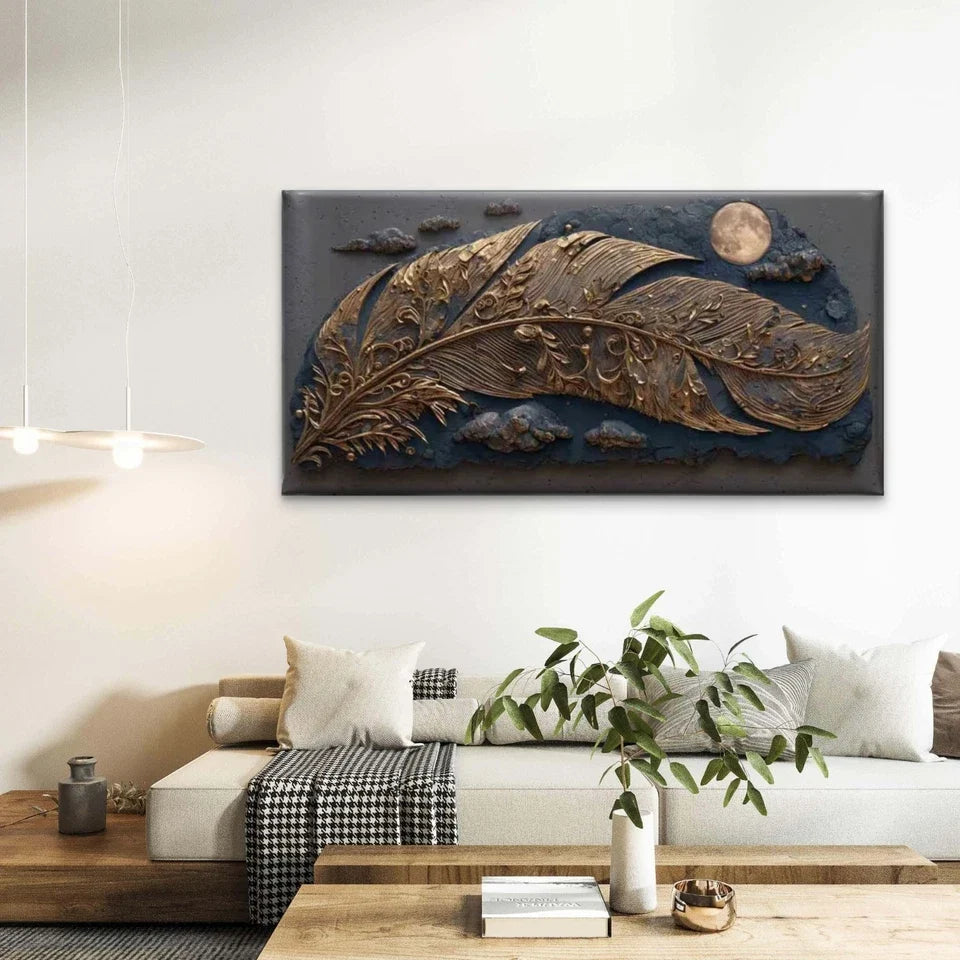 Gilded Flight Under the Moon Wall Art Canvas Office Home Room Framed 120x60cm