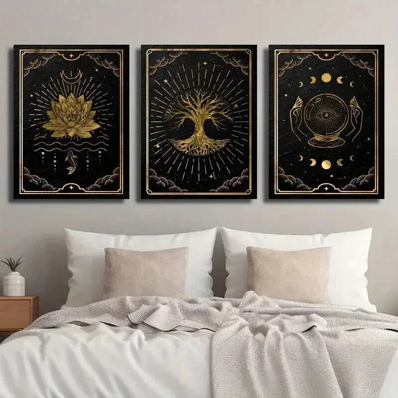 3pcs Crystal Ball with Glowing Eye & Sun Moon Wall Art Set Canvas Framed 40x60cm - High Quality Print 100% Australian Made Wall Canvas Ready to Hang