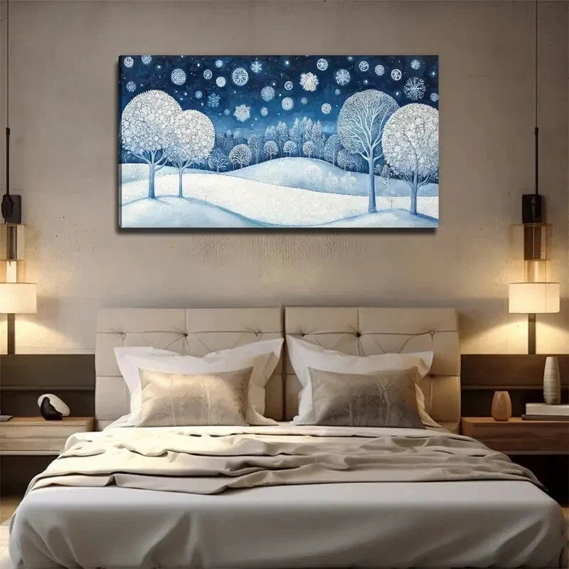 Snowflake Snow Suitable Wall Art Canvas Office Home Room Framed 80x45cm
