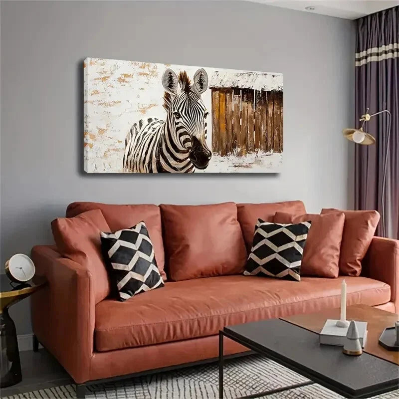 Zebra Walking Snowy Landscape Wall Art Canvas Office Home Room Framed 80x45cm