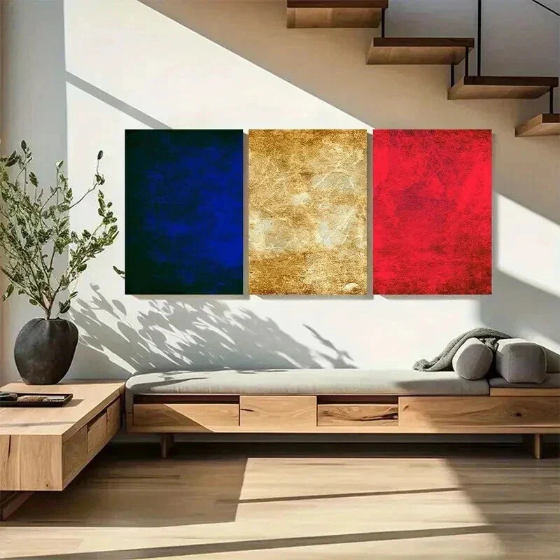 3pcs Blue Golden & Red France Flag Decor Wall Art Set Canvas Framed 40x60cm - High Quality Print 100% Australian Made Wall Canvas Ready to Hang