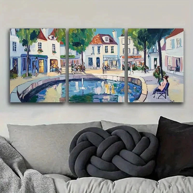 3pcs Ancient city canal Metal Print Ready to Hang Art