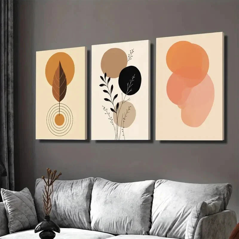 3pcs Geometric Nature Designs Modern Abstract Wall Art Set Canvas Framed 40x60cm - High Quality Print 100% Australian Made Wall Canvas Ready to Hang