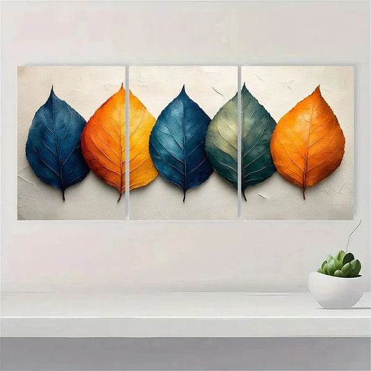 3pcs Botanical Textured Leaves Metal Print Ready to Hang Art