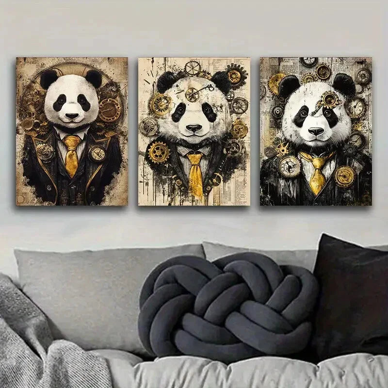 3pcs Cyberpunk panda Art Painting Metal Print Ready to Hang Art