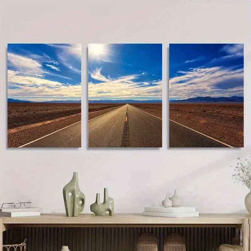 3pcs Scenic Road Trip Landscape Metal Print Ready to Hang Art