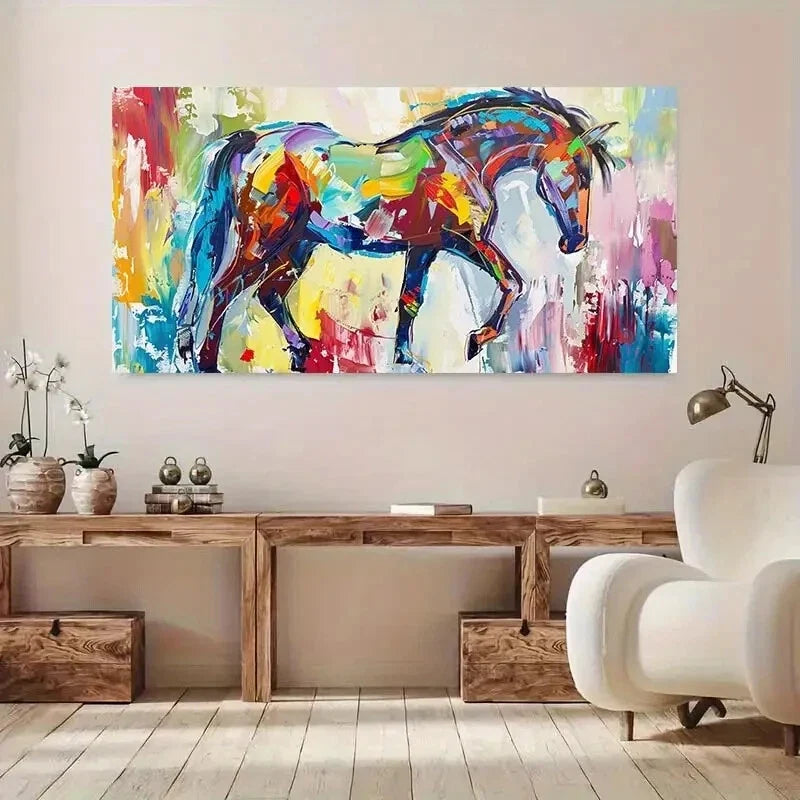Vibrant Abstract Horse Art wall canvas office home room framed 120x60cm
