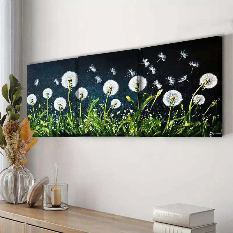 3pcs Dandelion Flower White Nature Perfect Wall Art Set Canvas Framed 40x60cm - High Quality Print 100% Australian Made Wall Canvas Ready to Hang