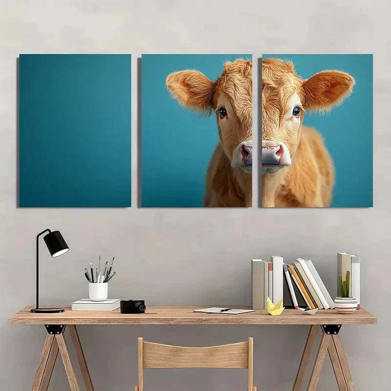 3pcs Funny Land Cow Animal Themed Metal Print Ready to Hang Art