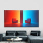 Minimalist Chair Red and Blue Wall Art Canvas Office Home Room Framed 80x45cm