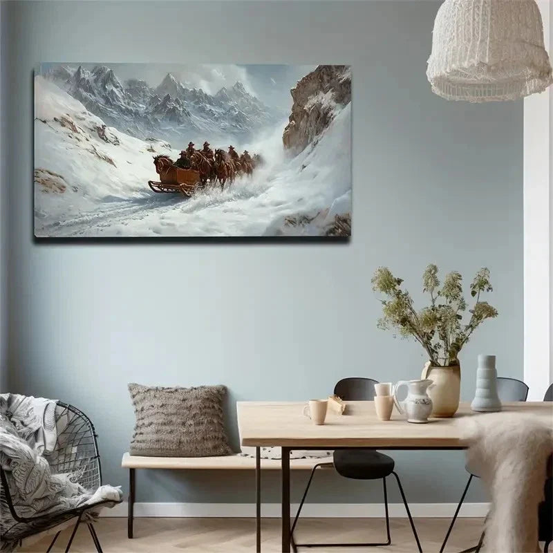Brave Traveler Reindeer Sleigh Wall Art Canvas Office Home Room Framed 120x60cm