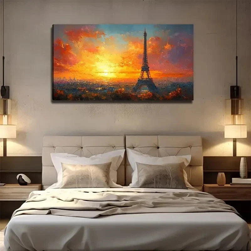 Paris Tower At Sunset Wall Art Canvas Office Home Room Framed 120x60cm