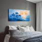 Blue Flowers & Sunset Seascape Wall Art Canvas Office Home Room Framed 120x60cm